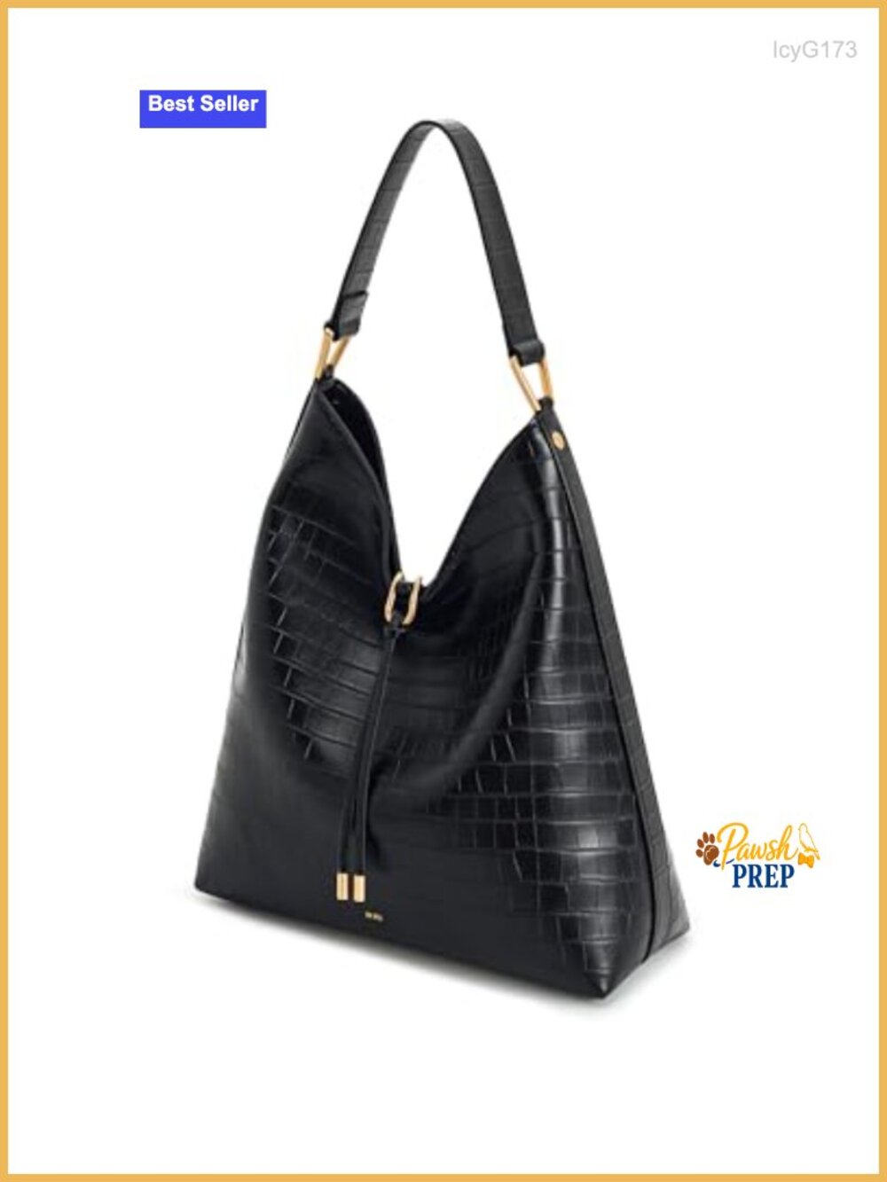 Croc-Embossed Vegan Leather Hobo Shoulder Bag Gold Hardware - Picture 3 of 6